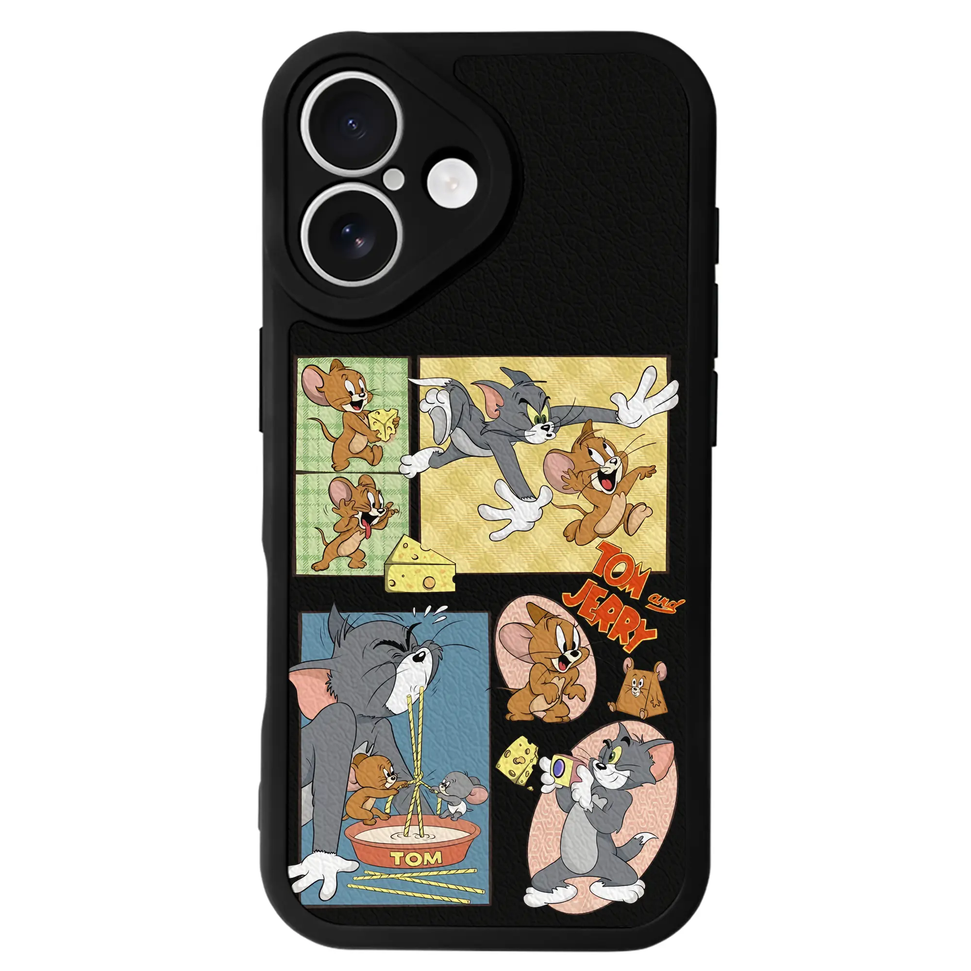 トムとジェリー グッズ トム - IPhone 16シリーズ対応 ・ シリコンスマホケース ・ レザー調 ・ 高精度フィット ・ 耐衝撃 ・ ワイヤレス充電対応 ・ 精密カット